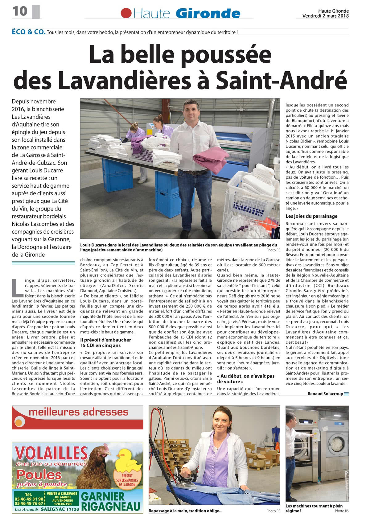 L'article de presse du journal HAUTE GIRONDE : La belle poussée des Lavandières à Saint-André